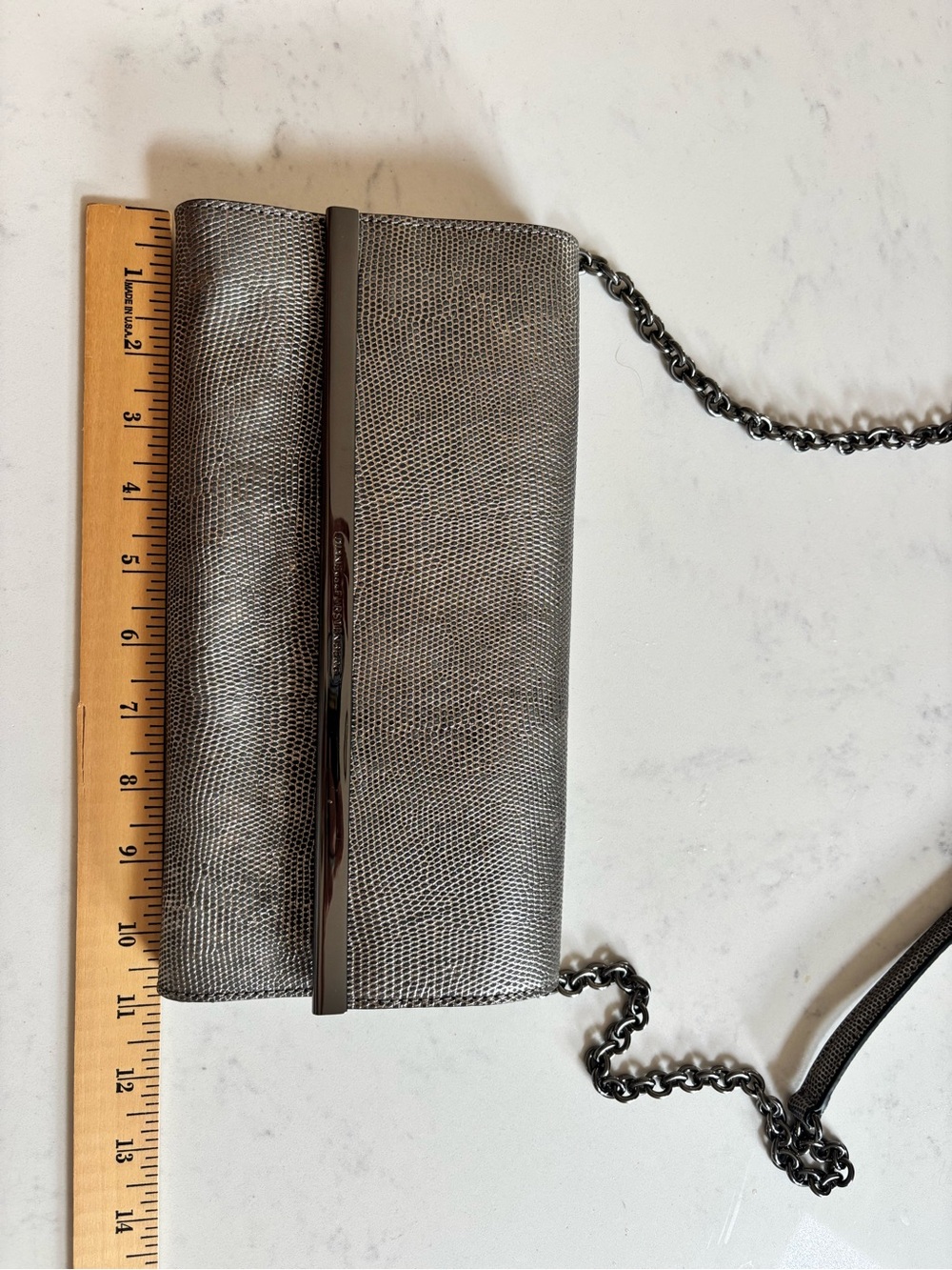 Diane Von Furstenberg Gray Chain Strap Crossbody Clutch